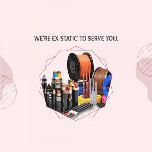 Assortment of electrical cables, wires, and connectors with the text 'We're Ex-Static to Serve You'.