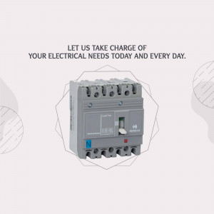 Gray electrical circuit breaker with text overlay promoting electrical services.