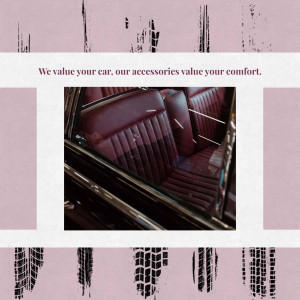 Close-up of a red car interior with the text 'We value your car, our accessories value your comfort.'