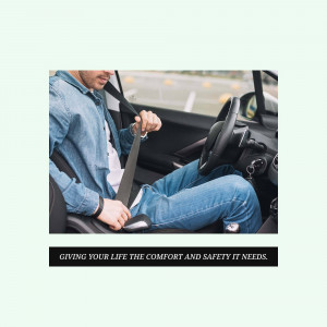 A man fastening his seatbelt in a car.