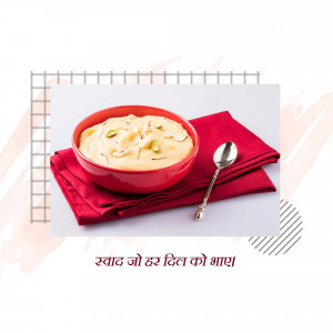 A bowl of Makhan Bhog, a traditional Indian sweet, served with a red napkin and spoon.