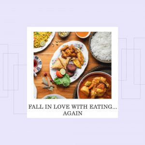 A vibrant overhead shot of a variety of Indian dishes including rice, curry, samosas, and more.
