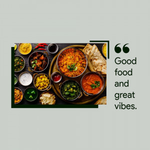 A vibrant spread of Indian dishes including biryani, curries, and naan bread.
