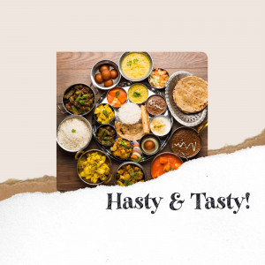 Overhead shot of a traditional Indian Thali meal with various dishes.