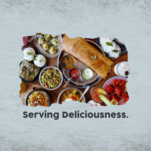 A vibrant overhead shot of a South Indian thali with various dishes.