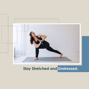 A woman in black yoga attire performing a twisted lunge pose on a yoga mat.