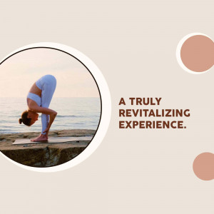 Woman doing a forward fold yoga pose on a cliff overlooking the ocean.