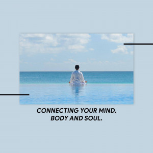 Person meditating in a pool overlooking the ocean