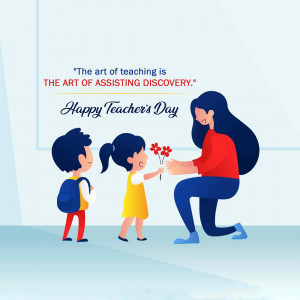 Illustration of children giving flowers to a teacher on Teacher's Day