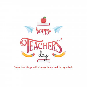 Illustration with books, apples, pencils and the text 'Happy Teachers Day'