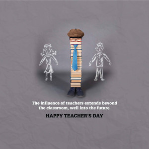Illustration of a figure made of books with children drawings, celebrating Teacher's Day.