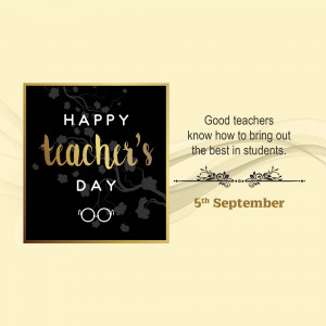 A greeting card for Teacher's Day with golden text on a black background.