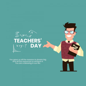 Illustration of a teacher with mathematical equations and a 'Teachers' Day' message.