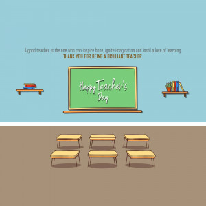 Illustration of a classroom with a chalkboard saying Happy Teacher's Day