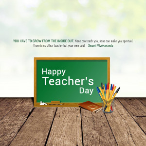 Image with a chalkboard displaying 'Happy Teacher's Day' and school supplies.