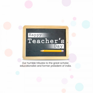 A chalkboard with 'Happy Teacher's Day' written on it, with a pencil and a tribute message.