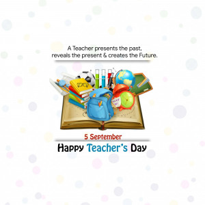 An open book with school supplies spilling out, celebrating Teacher's Day.