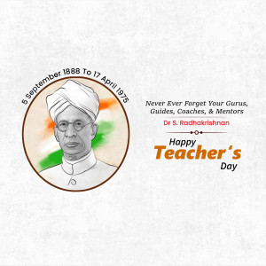 Portrait of Dr. S. Radhakrishnan with Indian flag colors and a Teacher's Day message.