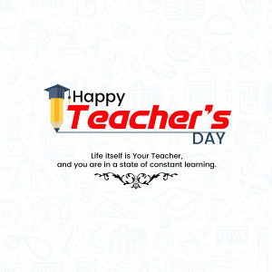 Happy Teacher's Day graphic with pencil and cap illustration