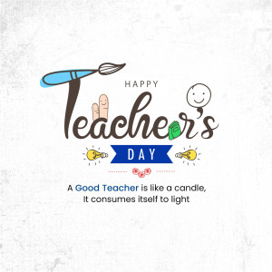 Teacher's Day greeting with paintbrush, lightbulbs, and a quote.