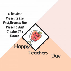 Happy Teachers Day graphic with an apple and telescope illustration.