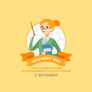 Illustration of a female teacher with a pointer and books, celebrating Teachers' Day.