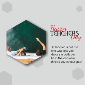 Happy Teachers Day graphic with a teacher and student