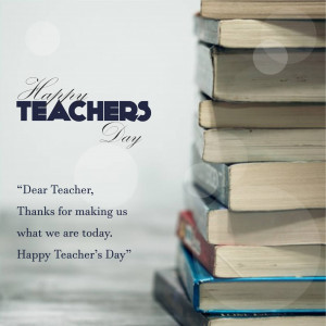 A stack of books with a 'Happy Teachers Day' greeting.