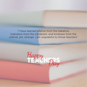 Stack of books with a Teachers Day greeting