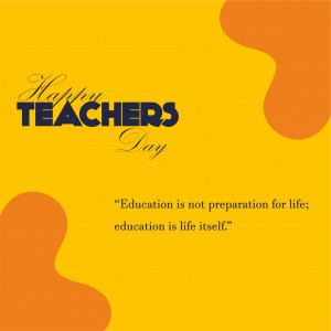 Happy Teachers Day graphic with text and orange shapes