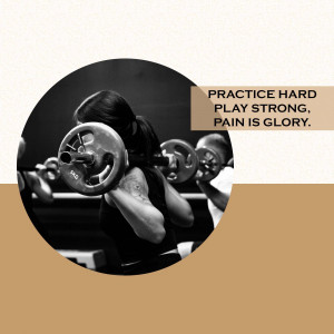 A black and white image of a person weightlifting with motivational text.