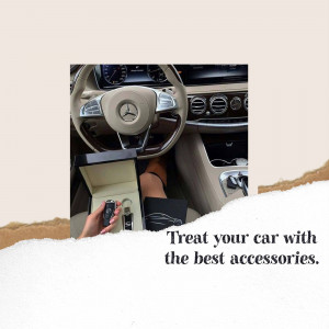 Interior view of a Mercedes-Benz with car accessories displayed