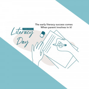 Illustration of hands writing with a pencil, celebrating International Literacy Day.