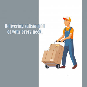 Delivery man pushing a cart with boxes