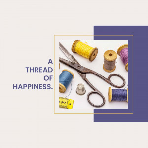 Vintage scissors, spools of thread, and sewing tools on a cream background with text overlay.