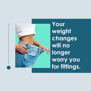 Woman holding loose jeans, representing weight loss and body confidence.
