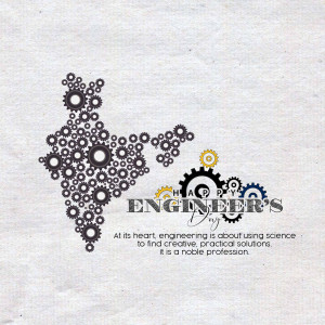 India map made of gears with 'Happy Engineers Day' text