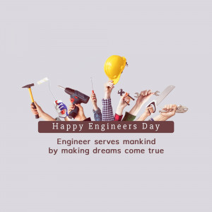 Hands holding engineering tools with a yellow hard hat and text 'Happy Engineers Day'