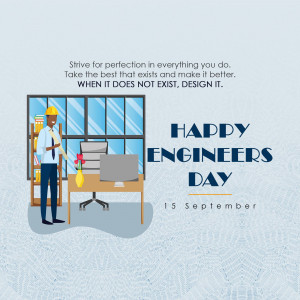 Illustration of an engineer working at a desk with the text 'Happy Engineers Day'