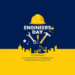Engineers Day graphic with tools and city skyline