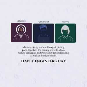 Illustration depicting network, computer, and testing with text 'Happy Engineers Day'