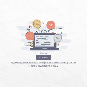 Illustration of a laptop with coding languages and gears, celebrating Engineers Day.