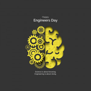 Engineers Day graphic with a brain made of gears and circuits