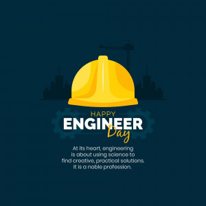 Illustration of a yellow hard hat with a city skyline and gears, celebrating Engineer's Day.