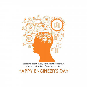 Illustration of a human head filled with gears and engineering icons, with text 'Happy Engineer's Day'