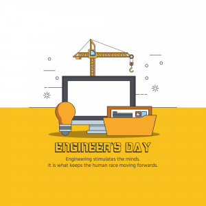 Illustration of a crane, lightbulb, and laptop with the text 'Engineer's Day'