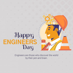 Illustration of a man with a construction helmet and gears coming out of his head, celebrating Engineers Day.