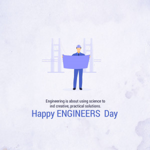 Illustration of an engineer holding a blueprint with the text 'Happy Engineers Day'