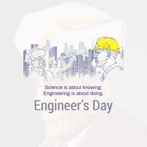 Image celebrating Engineer's Day with a silhouette of a face containing a cityscape and a hard hat.