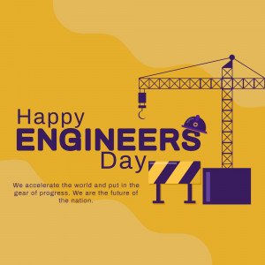 Happy Engineers Day graphic with a crane and construction elements